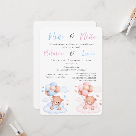 He or She Blue or Pink Genderが招待状wi 招待状 (正面/裏面インサイチュ)
