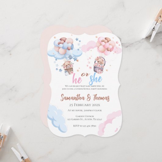 He or She Blue or Pink Genderが招待状wi 招待状 (正面/裏面インサイチュ)