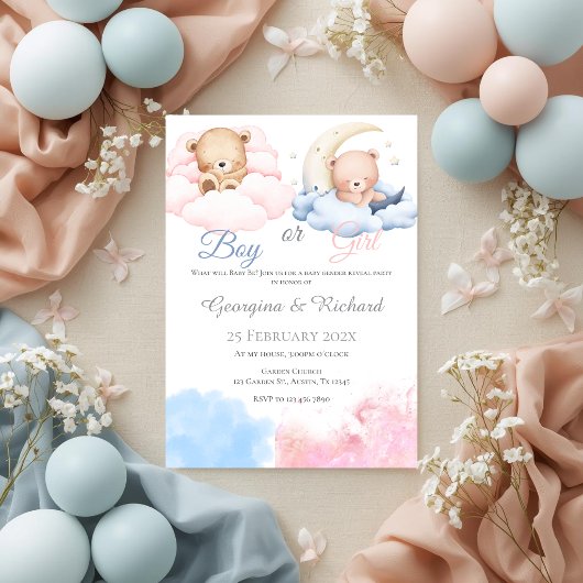 He or She Blue or Pink Gender Reveal Invitation wi 招待状