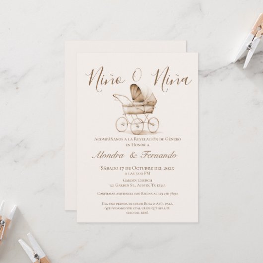 He or She Bohoベビーベビーカー性別が投資を明らかにする 招待状 (正面/裏面インサイチュ)
