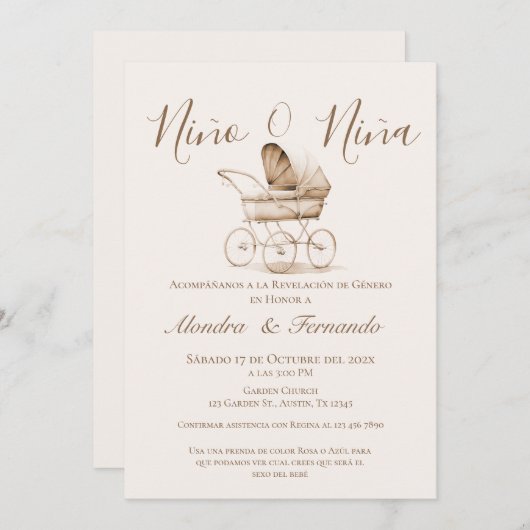 He or She Bohoベビーベビーカー性別が投資を明らかにする 招待状 (正面/裏面)