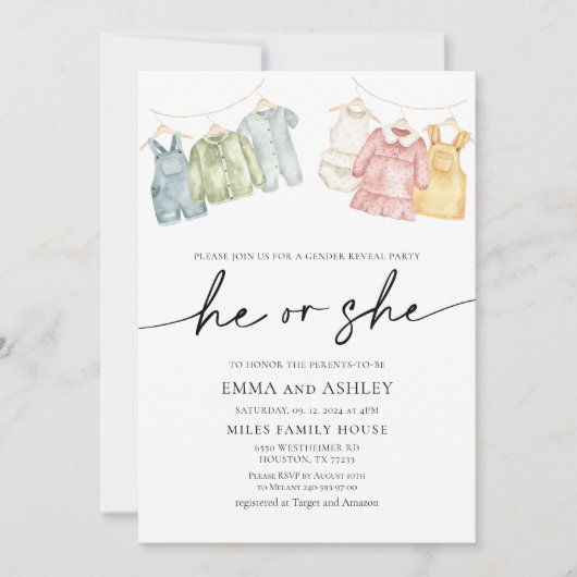 He or She Boho Cloths Gender Reveal招待状 招待状 (正面)