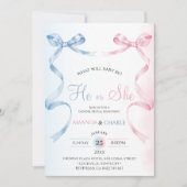He or She Bow Gender Reveal  Invitation 招待状 (正面)