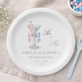 He Or She Elegant Martini Gender Reveal Party ペーパープレート