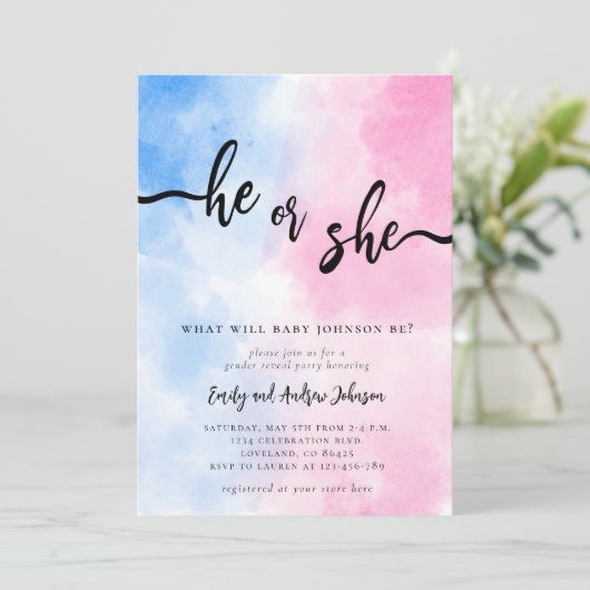 He or She Gender Reveal  招待状 (スタンド正面)