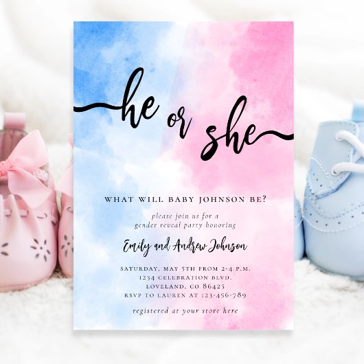 He or She Gender Reveal  招待状