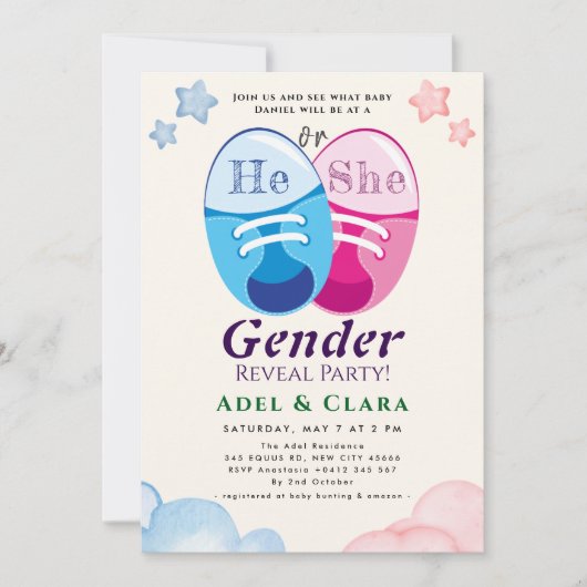 He or She Gender Reveal Invitation 招待状 (正面)