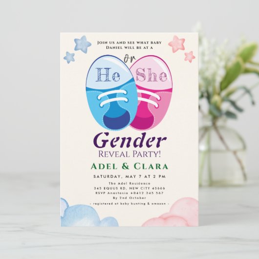 He or She Gender Reveal Invitation 招待状 (スタンド正面)
