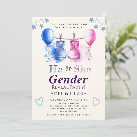 He or She Gender Reveal Invitation 招待状 (スタンド正面)