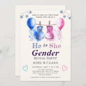 He or She Gender Reveal Invitation 招待状 (正面/裏面)