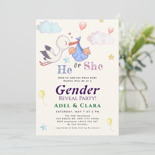 He or She Gender Reveal Invitation 招待状 (スタンド正面)
