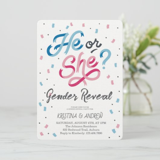 He or She Gender Reveal Party 招待状 (スタンド正面)