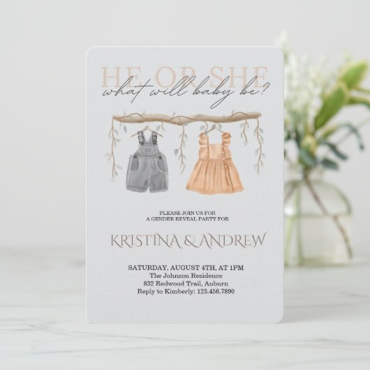 He or She Gender Reveal Party 招待状 (スタンド正面)
