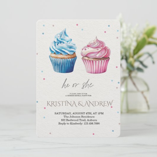 He or She Gender Reveal Party 招待状 (スタンド正面)