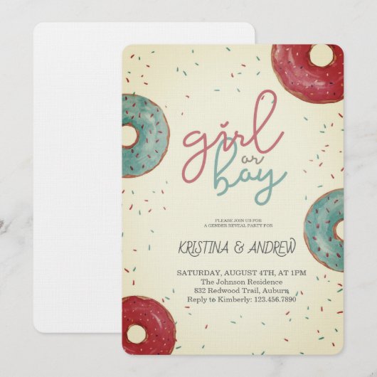 He or She Gender Reveal Party 招待状 (正面/裏面)