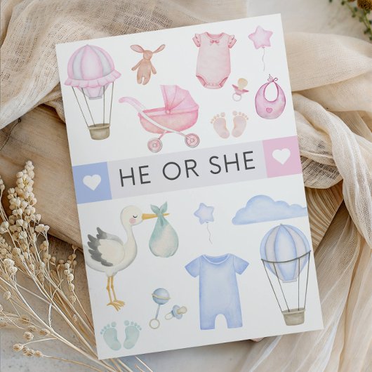 He or She Gender Reveal Party - He or She Shower 招待状