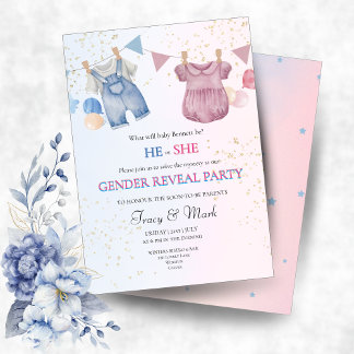 He or She Gender Reveal Party Invitation 招待状