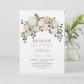 He or She Greenery Balloon Garland Gender Reveal 招待状 (スタンド正面)