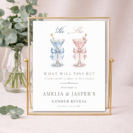 He Or She Martini Gender Reveal Shower Welcome ポスター