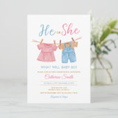 He or She Pink & Blue Clothesline Gender Reveal  招待状 (スタンド正面)