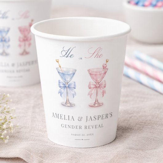 He Or She Pink Martini Theme Gender Reveal Party 紙コップ