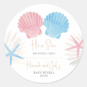 He or She Shell We See 性別発表ステッカー ラウンドシール (正面)