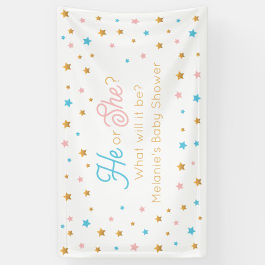 He or She Stars Gender Reveal backdrop 横断幕 (縦)