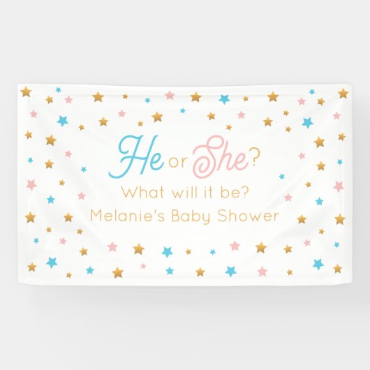 He or She Stars Gender Reveal backdrop 横断幕 (横)