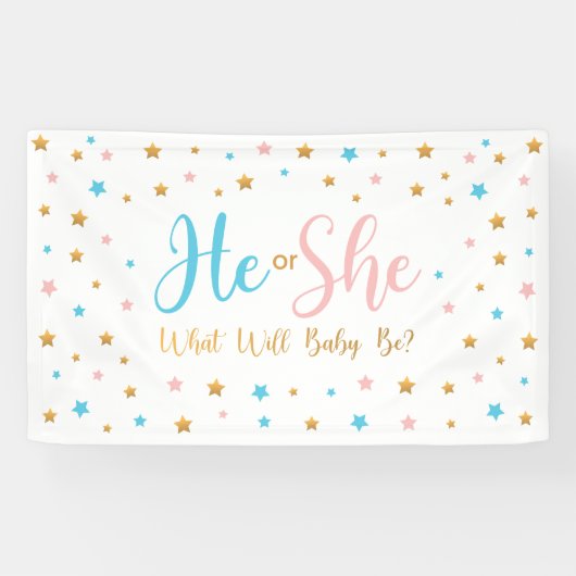He or She Stars Gender Reveal banner sign  横断幕 (横)