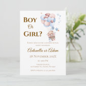 He or She Teddy Bear with Balloons Gender Reveal I 招待状 (スタンド正面)