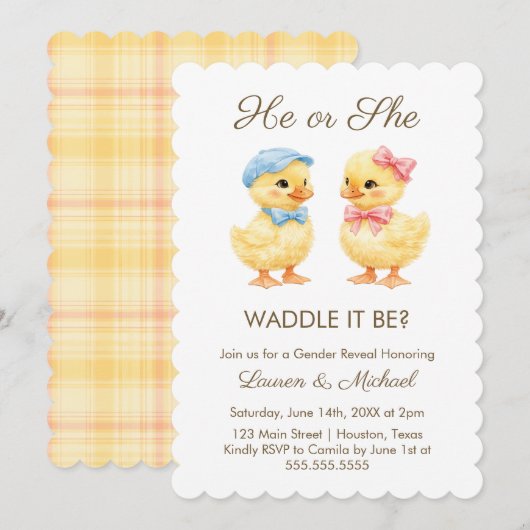 He or She WADDLE IT BE? Gender Reveal Invitation 招待状 (正面/裏面)