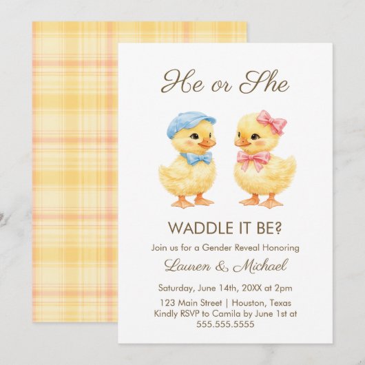 He or She WADDLE IT BE? Gender Reveal Invitation 招待状 (正面/裏面)
