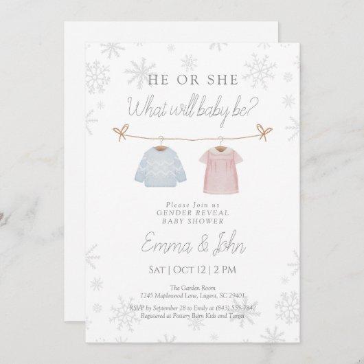 He or She What Will Baby Be Invitation 招待状 (正面/裏面)