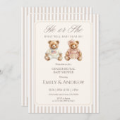 He or She What Will Baby Bear Be Gender Reveal 招待状 (正面/裏面)