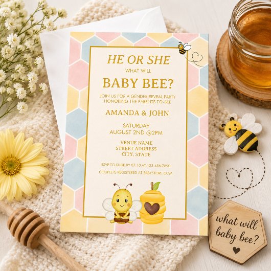 HE OR SHE, What Will Baby Bee Gender Reveal 招待状
