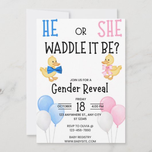 He or She who will it be? Gender reveal Invitation 招待状 (正面)