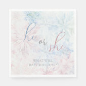 He or She Winter Pink Blue Snowflake スタンダードランチョンナプキン (正面)