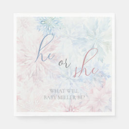 He or She Winter Pink Blue Snowflake スタンダードランチョンナプキン