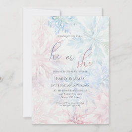He or She Winter Pink Blue Snowflake Gender Party 招待状