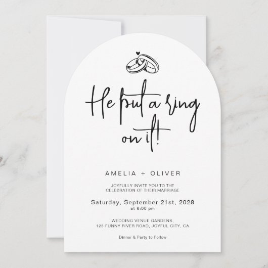 He Put a Ring on It Joyful Modern Wedding 招待状 (正面)