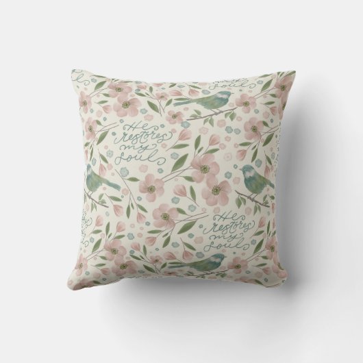 He Restores My Soul Botanical Spring Pattern クッション (裏面)