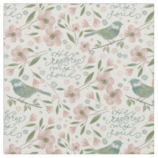 He Restores My Soul Botanical Spring Pattern ファブリック