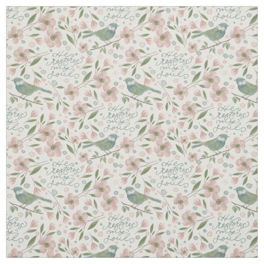 He Restores My Soul Botanical Spring Pattern ファブリック (見本)