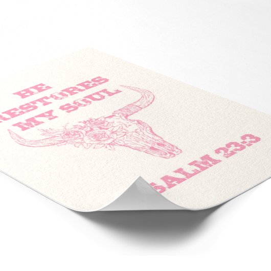 He Restores My Soul Pink Christian Skull ポスター (角)