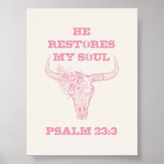 He Restores My Soul Pink Christian Skull ポスター (正面)