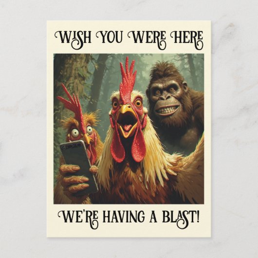 “He’s Right Behind Ya” Cheesy Chicken ポストカード (正面)