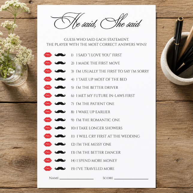 He Said She Said ブライダルシャワーゲーム (He Said She Said Bridal Shower Game)