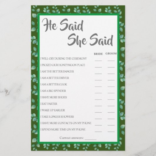 He Said She Said | ユーカリ シャワー ゲーム カード (正面)