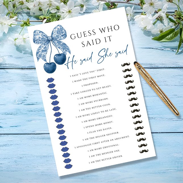 He said She said Blue Bow Bridal Shower Game (クリエイターアップロード済み)