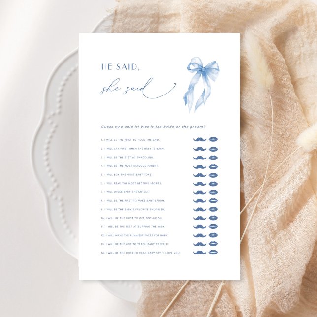 He Said She Said Blue Bow Bridal Shower Game (クリエイターアップロード済み)